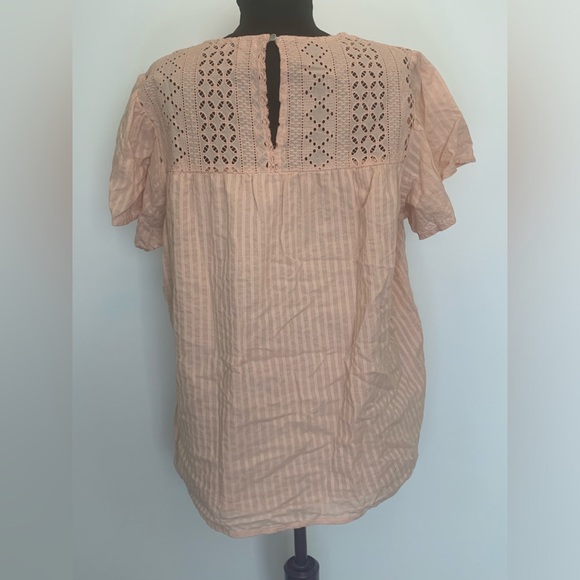 Anthropologie Ella Moss Brianne Peach Eyelet Flutter Sleeve Blouse Size Medium - Picture 5 of 12